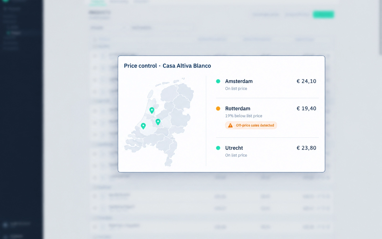 Sipflow grey-trading control, close-up of a market map with one flagged off-price market