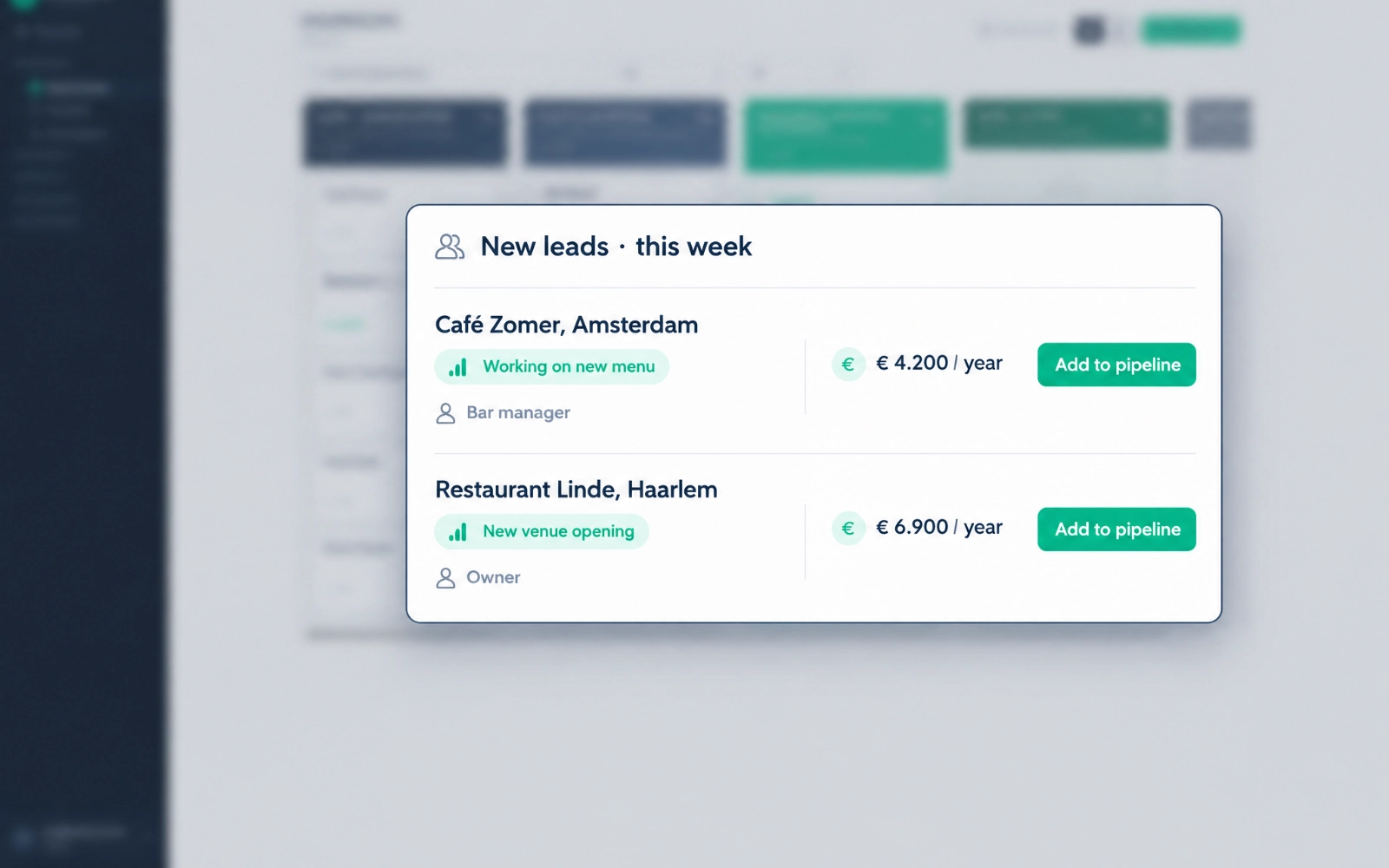 Sipflow lead generation, close-up of two leads with signal and decision maker