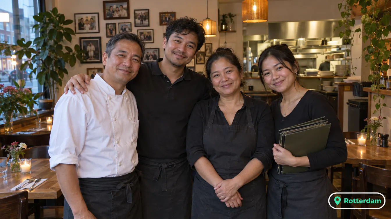 Family running a restaurant in Rotterdam, in their dining room