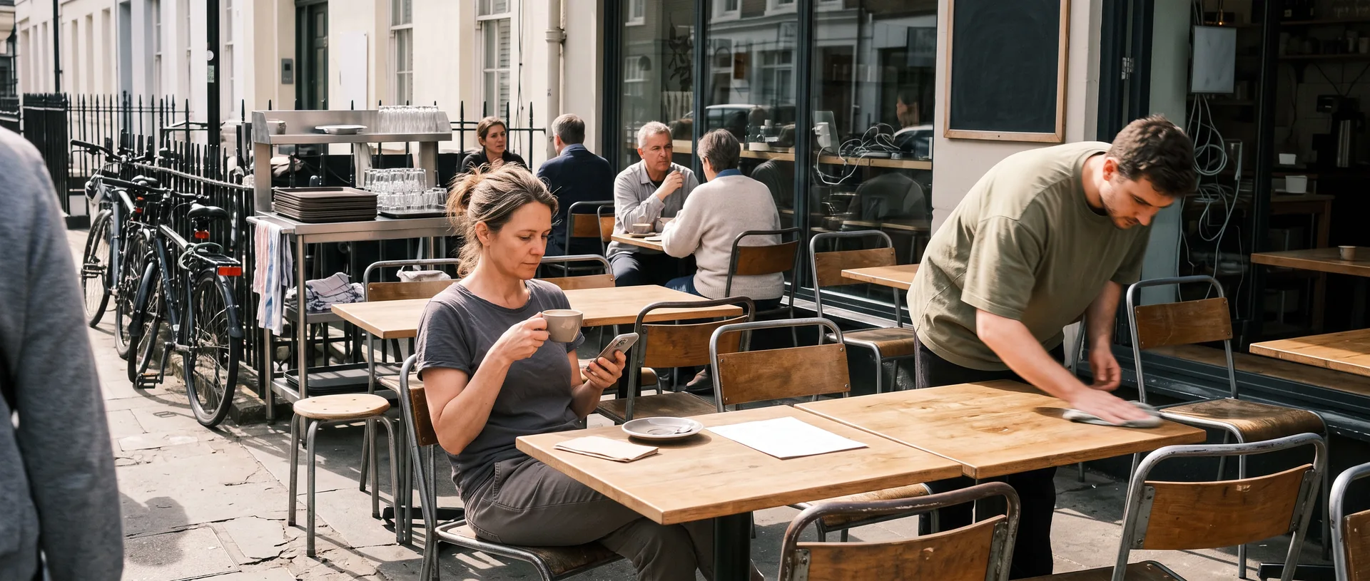Cafe owner relaxed on the terrace