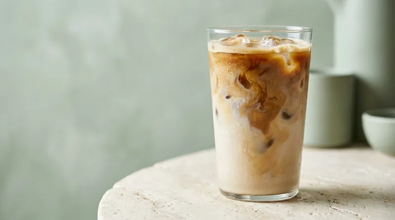 Iced latte in a tall glass