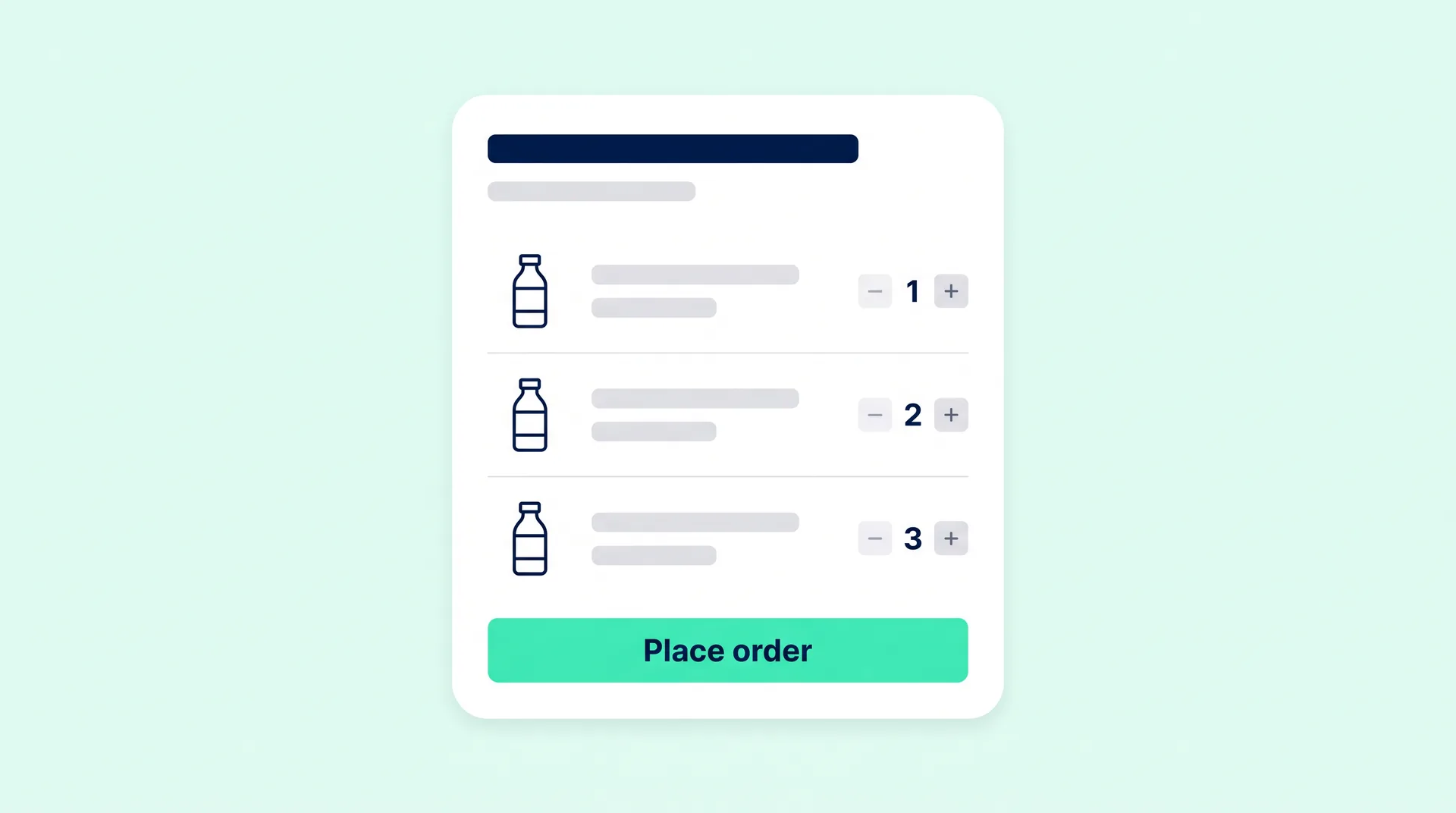 Direct drinks order form with quantity steppers and a place-order button